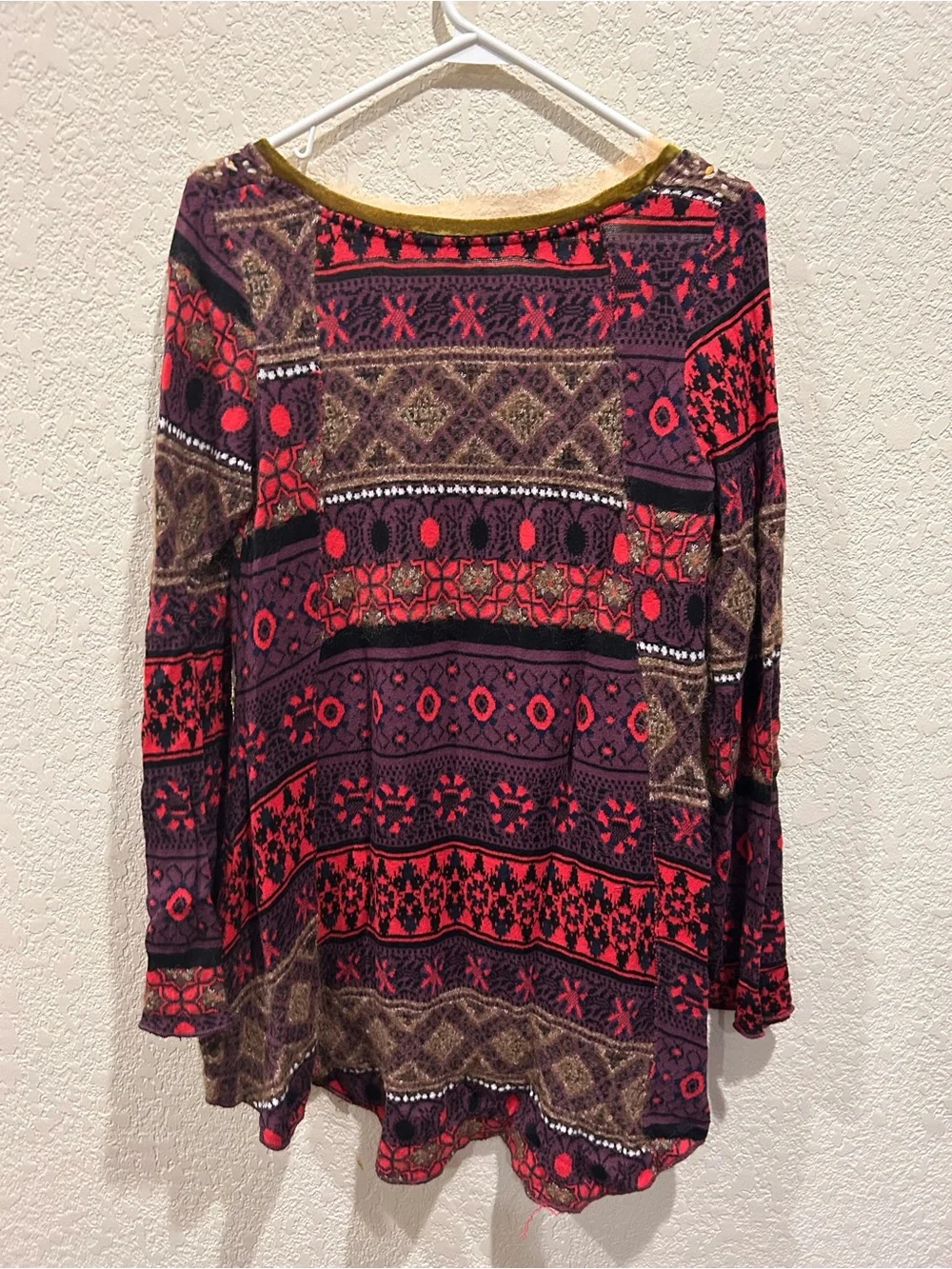 Free People Boho V-Neck Embroidered Women’s Tunic Top in Red and Brown